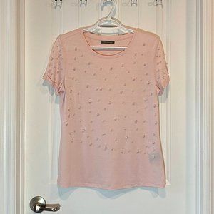 Blush Pink Pearl Embellished T-shirt